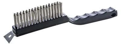 Produktbild von Reinigungsbürste für Grillplatten aus Gusseisen - L: 29cm - Edelstahlbürstenkopf - inkl. Schaber