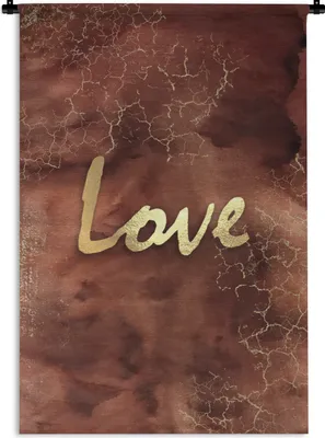 Produktbild von MuchoWow® Wandteppich Wandbehang Zitat - Liebe - Braun - Gold 90x135 cm Tapisserie Dekoration Wandtuch - Baumwolle - Wandskulptur