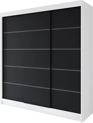 Produktbild von Easy4You R7 200 cm Weiß/Schwarz Schiebetüren Kleiderschrank 200x215x58 cm Schlafzimmermöbel, Aufbewahrung - Mehrzweckschrank - Farbe: Weiß/Schwarz