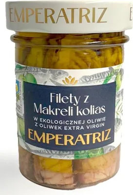 MAKRELA FILETY W BIO OLIWIE Z OLIWEK EXTRA VIRGIN 190 g (125 g) (SŁOIK) - EMPERATRIZ