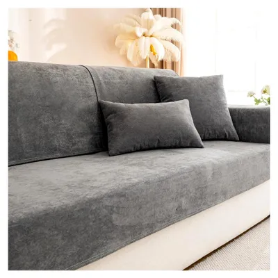Produktbild von Wasserdichter Sofaüberzug - Weiche Chenille Sofa Sitzkissenbezüge, rutschfester, waschbarer Sofabezug für 1 2 3 4 Sitzer Couch für Sektionssofa, L-Form (Dunkelgrau, 70x150cm)