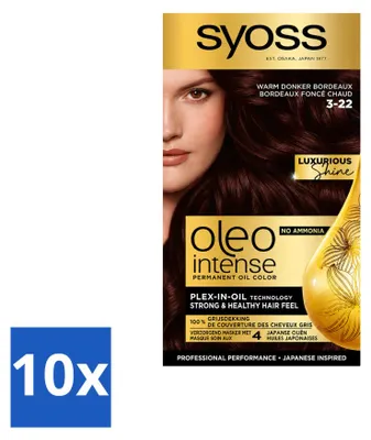 Zdjęcie produktu dla 10 sztuk farby do włosów SYOSS Oleo Intense 3-22, trwała, odcień: ciepły, ciemny bordowy - zestaw ekonomiczny