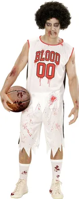 Productafbeelding van Zombie-basketballer kostuum voor heren, Halloweenkostuum, wit-rood