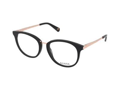 Produktbild von Guess Brille Modell GU 5218 001 rund Schwarz Kunststoff mit flexiblem Bügelscharnier