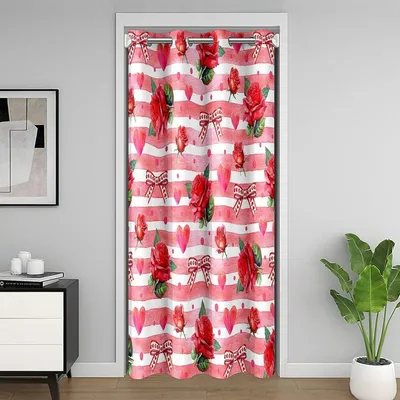 Obrázek produktu pro Záclona na dveře, červená, s květinovým vzorem, rozměry 106x203 cm