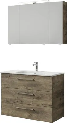 Produktbild von Pelipal Badmöbel-Set Sunline 121 BxHxT 110 x 200 x 46 cm Frontfarbe Eiche ribbeck mit Mineralguss-Waschtisch, Waschtisch