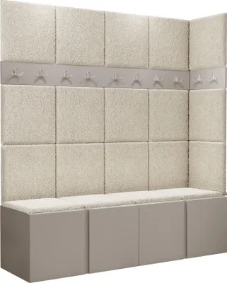 Produktbild von MIRJAN24 Garderoben-Set Orion II, Garderobe mit Sitzbank mit 19 x Wandpanel 42x42 (Farbe: Cashmere, Abriamo 3)