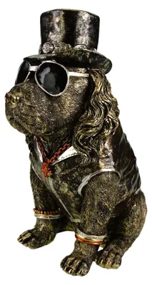 Produktbild von formano Hundefigur Dekofigur Hund Zylinder & Sonnenbrille Kunststein Figur 32 cm