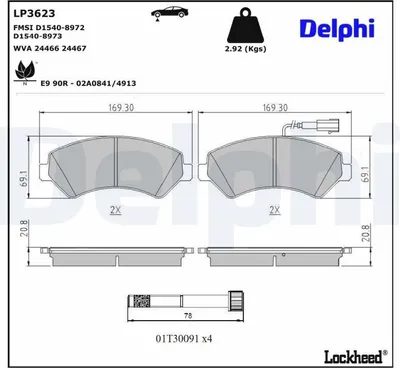 Produktbild von DELPHI Bremsbeläge Satz Vorne Bremsklötze für FIAT Ducato Kastenwagen (250, 290) LP3623