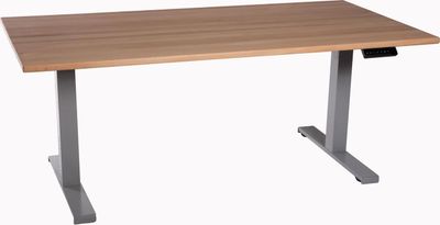 Bürotisch höhenverstellbar lichtgrau Tischplatte Vollholz Buche 160x80cm