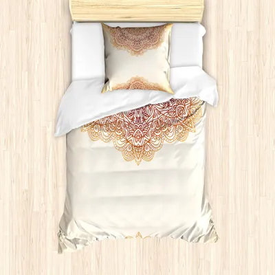 Produktbild von ABAKUHAUS viktorianisch Bettbezug Set, Orientalische Vintage Aufwändige Muster Ethnische Henna Art Mandala Grafik Druck, 135 x 200 cm + 80 x 80 cm, Beige