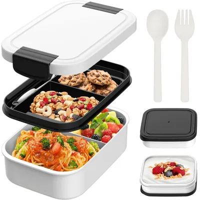 Produktbild von Lunchbox für Kinder und Erwachsene mit Fächern, 1960 ml, BPA-frei, auslaufsicher, Bento-Box mit Besteck und Soßenbehälter für Schule, Picknicks und unterwegs.