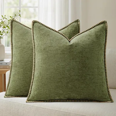 Immagine prodotto di Copertura per cuscino in tessuto chenille, lavorazione a maglia, colore verde, 50x50 cm, set da 2