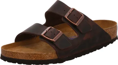 A single brown Birkenstock sandal is shown against a white background.