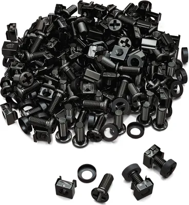 Produktbild von deleyCON 100x M6 Käfigmuttern Schrauben Set für Netzwerkschränke - 20er Set Patchpanel Racks Servergehäuse 19 Zoll 10 Zoll Montagesatz Stahl - Schwarz