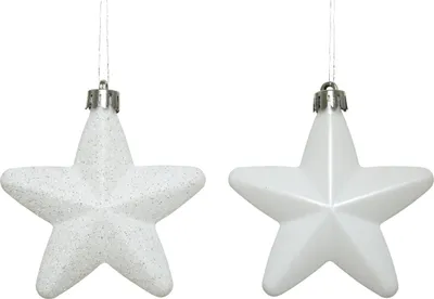 Christbaumschmuck STERN - Weihnachtsschmuck - bruchfest - glänzend matt glitzernd - weiß - 6er Set