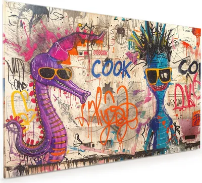Produktbild von Küchenrückwand Spritzschutz Glas mit Motiv Graffiti Tiere 40 x 40 cm
