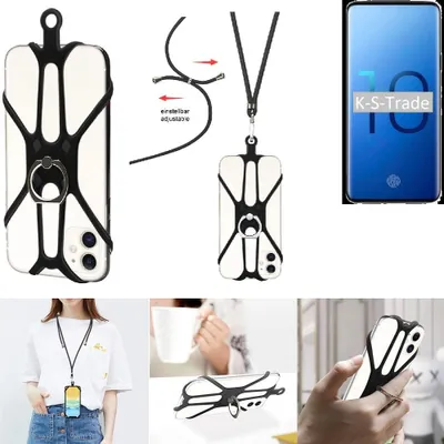 Produktbild von K-S-Trade 3in1 Handykette Handyband Handykordel Halsband Smartphone-Ring Handy-Ring kompatibel mit Samsung Galaxy S10+ Fingerhalterung Handyring