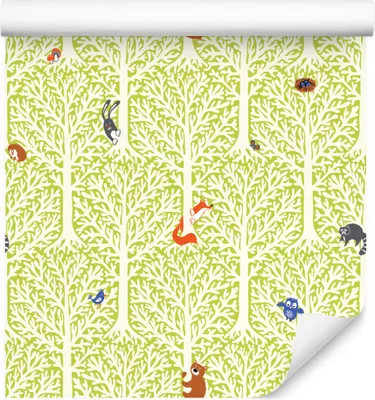 Immagine prodotto di rotolo di VLIES WALLPAPER da 10 m, vivaio foresta alberi uccelli orsi volpi XXL