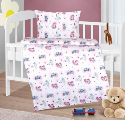 Zdjęcie produktu dla Bawełniana pościel dziecięca  – różowa, szara – 100x135, 45x60