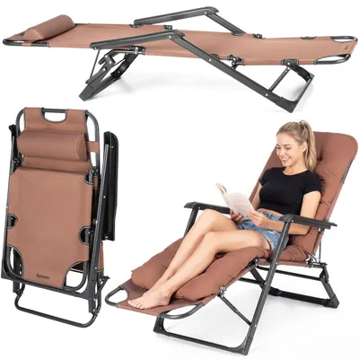 Produktbild von Luverno® Klappbare Gartensessel Sonnenliege mit Kissen bis 120 kg Liegestuhl Klappliege Gartenliege Rückenlehne Campingstuhl Strandsessel Strandstuhl