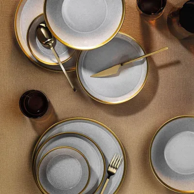 Obrázok produktu pre Hermia Concept, kvalitná súprava riadu (24 kusov) vyrobená zo 100% porcelánu, sivá a zlatá