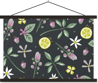 Produktbild von MuchoWow® Textilposter Sommer - Blumen - Früchte 90x60 cm mit schwarzem Rahmen - Aufhängungssatz