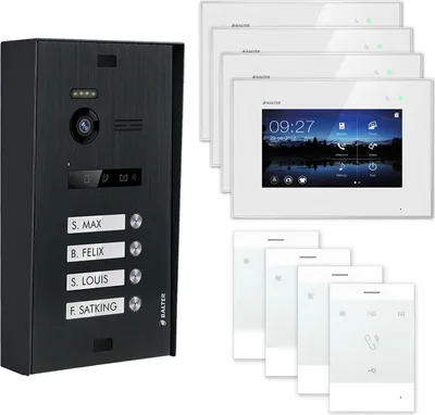 Produktbild von BALTER EVO Aufputz Schwarz 7" Monitor Weiß + Talk Video Türsprechanlage Set für 4 Familienhaus