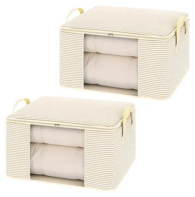 Aufbewahrungsboxen 2er-Set, 60x40x30 cm, beige gestreift, faltbar