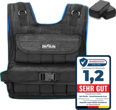 Produktbild von DH FitLife Gewichtsweste 20kg verstellbar - Kompakt & stabil für Muskelaufbau/Krafttraining, Lauf/Fitness (Damen/Herren) | Fitnessweste Trainingsweste