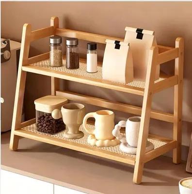 Produktbild von Küchen Organizer 2 Tiers Bambus Nachahmung Rattanweberei Deko Küche,Gewürzregal Stehend Küche Aufbewahrung  (Holz 40 * 18 * 29)