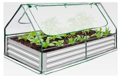 Produktbild von Hochbeet mit Gewächshaus, winterfest mit Folienabdeckung, verzinktes Hochbeet für den Garten, 180x90x90 cm