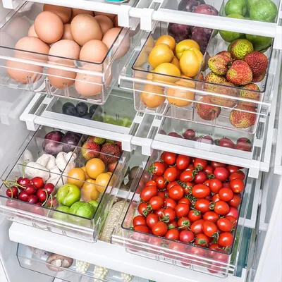 Produktbild von Transparente Kühlschrankorganizer für Regale – Verstellbar mit 8 Fächern, Klemmlade mit Griffen
