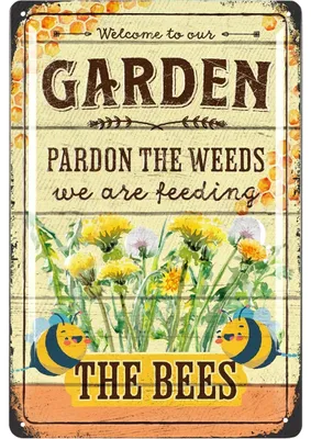 Produktbild von LANOLU Retro Blechschild Garten - Kein Unkraut, wir füttern hier Bienen - Garten Schilder für draußen, Schilder für den Garten 20x30cm