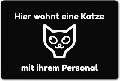 Produktbild von Fussmatte Hier wohnt eine Katze mit lustigem Spruch schwarz