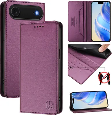 Produktbild von Lederhülle für iPhone Air Hülle Flip Brieftasche Kartenfächern Ständer Schutzhülle Lila