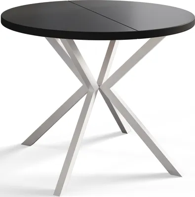 Produktbild von Runder Esszimmertisch LOFT LITE, ausziehbarer Tisch Durchmesser: 90 cm/170 cm, Wohnzimmertisch Farbe: Schwarz, mit Metallbeinen in Farbe Weiß