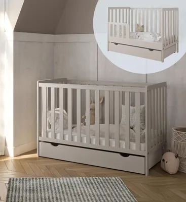 Immagine prodotto di ZEE BAMBI Lettino Bambini Cashmere 120x60 cm 2in1 con Cassetto Barriera di Sicurezza Regolabile 3 Altezze Protezione Dentizione