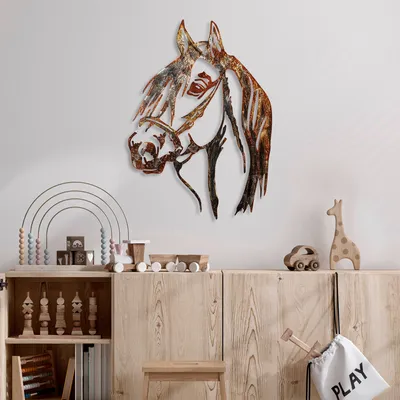Obrázok produktu pre Wallity, Horse - 3, Dekoratívny kovový doplnok na stenu, 100 % KOV, Viacfarebný, 38 x 53 cm
