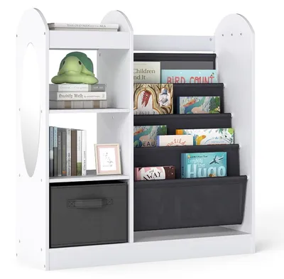 Image de Étagère FANTASK pour enfants, bibliothèque, étagère de rangement avec miroir et 4 niveaux