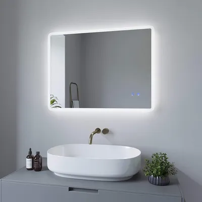 Produktbild von Bad Spiegel mit LED Beleuchtung Badezimmerspiegel mit Licht Badspiegel LED Lichtspiegel 80x60cm 3 Lichtfarben Touch Sensor Wandschalter Speicher Dimmb
