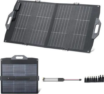 Zdjęcie produktu dla SucceBuy Składany panel słoneczny 100W, dwupłaszczyznowy monokrystaliczny moduł słoneczny z technologią 16BB typu N, sprawność 24%, wyposażony w wyjście MC4, złącza USB-A (QC3.0), typu C i DC dla elektrowni
