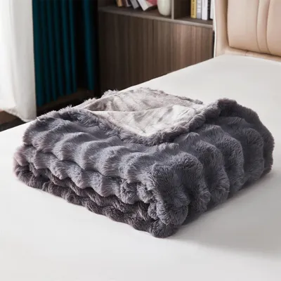 Produktbild von Plüsch-Sofadecke,Kaninchen Plüsch Flauschige Decke, einfarbige Deckedickes Flanell multifunktionale Bettdecke für Schlafzimmer, Sofa,Büro,Reisen,Campingdecke(Dunkelgrau,100x160cm)