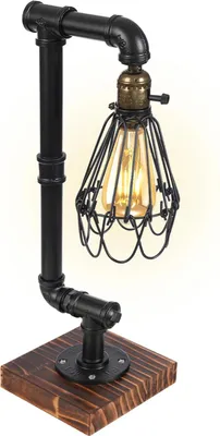 Produktbild von Retro Industrie Lampe - Steampunk Rohr Tischlampe E27 - 220 V - Nachtlicht fürs Schlafzimmer - Rostfarbene Optik