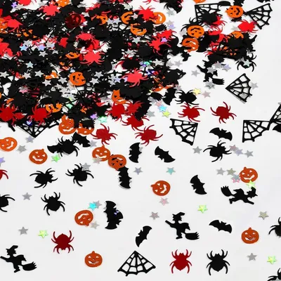 Imagen del producto de Confeti – Set de 500 unidades – Decoración de Halloween – Murciélagos – Arañas – Brujas – Estrellas – Murciélagos – Calabazas – Arañas