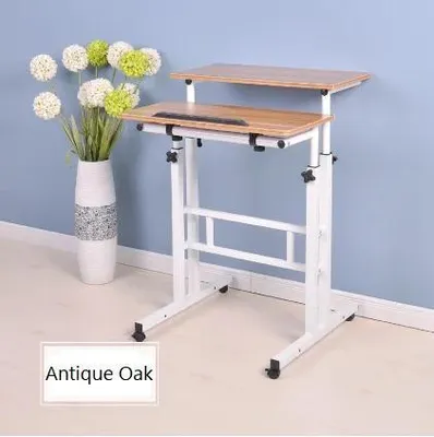 Produktbild von Steh-Sitz Schreibtisch - Höhenverstellbarer Computertisch - Kippbare Platte - Mit Rollen - Kompakt 60 x 60 cm - Antik-Eiche, Dunkelgrün