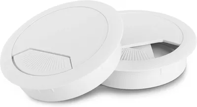 Produktbild von Kabeldurchführungen für Schreibtische – Weiß – Set aus 2 Kabeldurchführungen mit einem Durchmesser von 60 mm – Kabeldurchführungen aus robustem Kunststoff