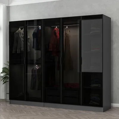 Image de Sinibalda - Grande Armoire, 225x210h cm Noir Anthracite, Portemanteau