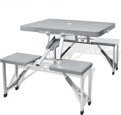 Produktbild von Campingtisch mit 4 Hockern Klappbar Aluminium Extra Leicht Grau