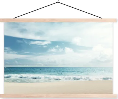 Produktbild von MuchoWow® Textilposter Strand - Meer - Sommer 120x80 cm mit holzfarbenen Rahmen - Aufhängeset